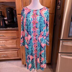 Lilly Pulitzer Ophelia Swing Dress XL Seaside Aqua Coconut Cove EUC